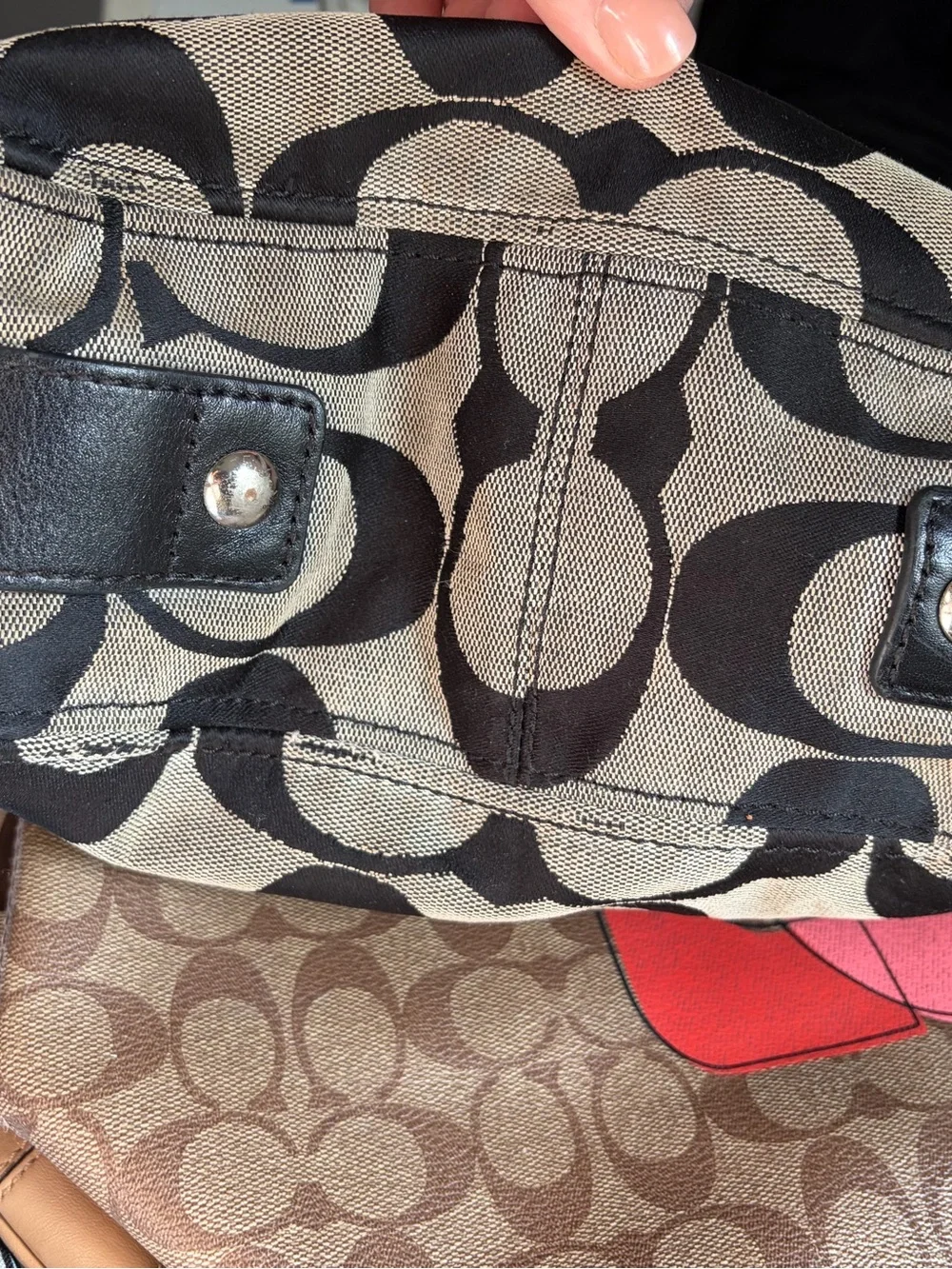 Coach Large Signature Canvas & Black Leather Hobo